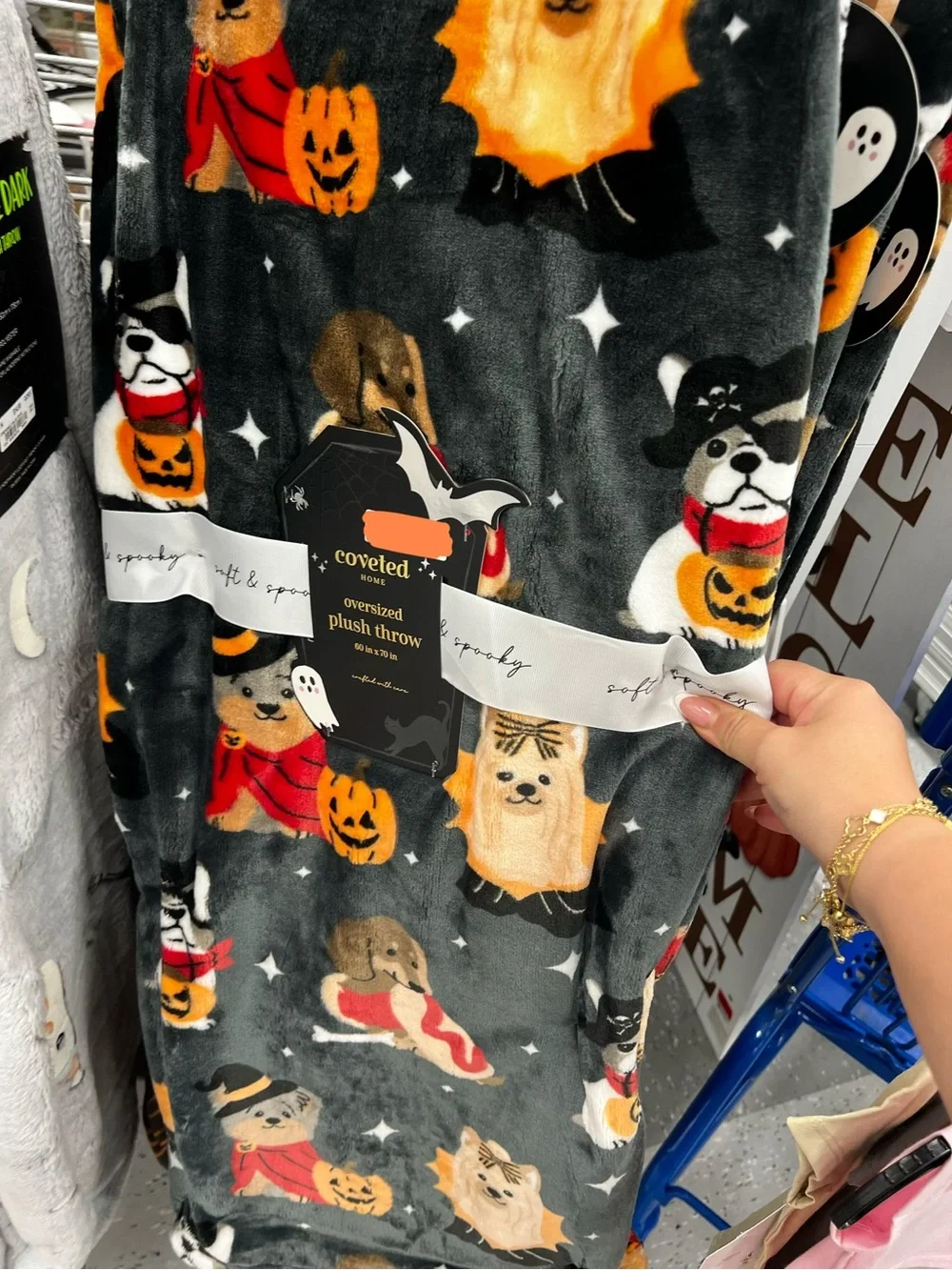 Halloween Dog Pattern Plush Throw Blanket - Gray & Orange